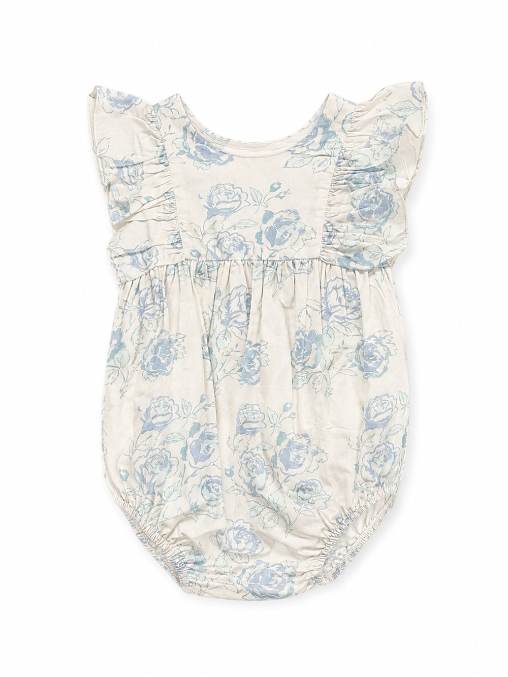 NWT Floral Ruffle Baby Romper in Light Blue and White